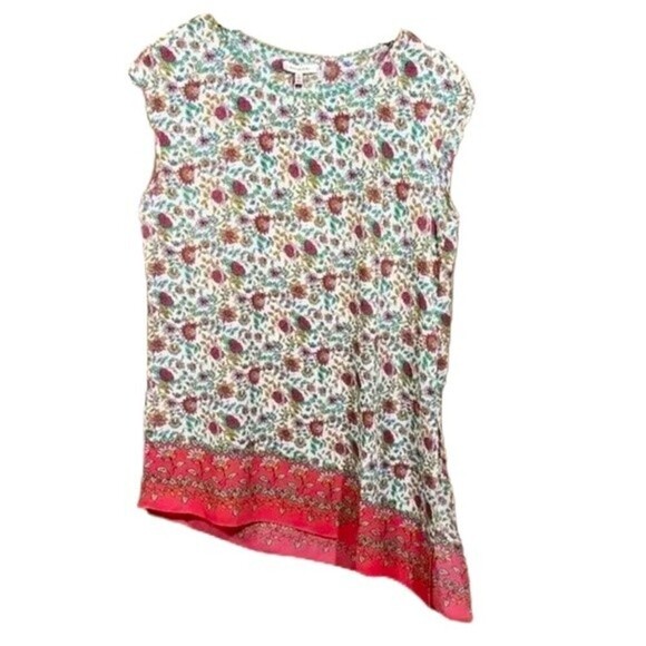 Max Studio Floral Print Cap Sleeve Asymmetrical Side Tie Blouse Woman's Size M - Picture 5 of 16